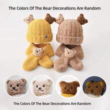 2pcs Pet Hat + Scarf Set, Cartoon Pet Hat Plush Pet Hat Dog Hat, Cartoon Bear Pet Scarf, Suitable For Small Dogs In Autumn/Winter