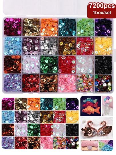 1 Box 6mm Round Plastic Sequins - About 7200pcs Holographic Sequins, Suitable For DIY Sewing, Embroidery,Crafts,Clothing, Accessories,Weddings,Stage Performances,Festival Decoration