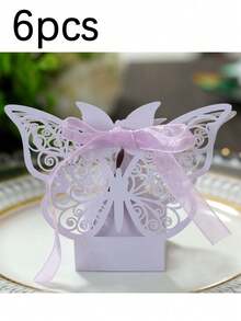 6 piezas Cajas de regalo con forma de mariposa 3D huecas de color rosa/morado, cajas de recuerdo para bodas, envoltorios de caramelos de papel, cajas de decoración para fiestas, adecuadas para bodas, San Valentín, cumpleaños, despedidas de soltera - Multicolor - Ver 14