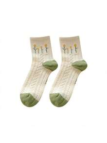 5双装女士印花船袜，弹力透气百搭袜 - 彩色 - 查看 5