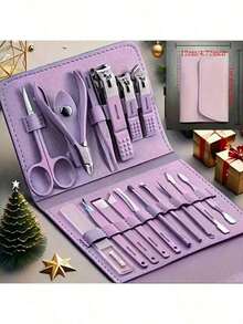 16-Piece Professional Manicure Set |   Stainless Steel Nail Care Kit With Travel Case |   Complete At-Home & On-The-Go Grooming Kit - 淡紫色 - 查看 5