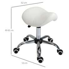 HOMCOM Rolling Stool, Swivel Stool, Height Adjustable, White Padded Saddle Stool For Office And Home