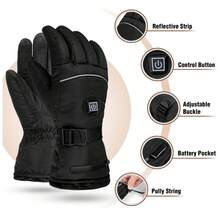 一双可充电加热手套，冬季电热手套，配备两节4000mAh可充电电池，防水保暖PU皮手套，3种加热模式和自动温度控制，灵活触屏工作手套，男女通用户外骑行、摩托车、狩猎、滑雪、徒步、露营、钓鱼等冬季运动保暖手套，圣诞礼物