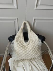 Fashionable Versatile Crochet Knitted Scales Tassel Women Tote Bag Casual Shoulder Bag Handbag - Multicolor - View 5