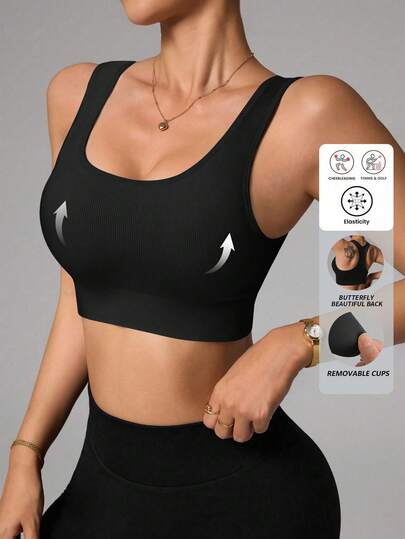 Yefecy 女士运动文胸，高支撑，无缝加厚背心式运动文胸，适合瑜伽、健身、跑步和锻炼