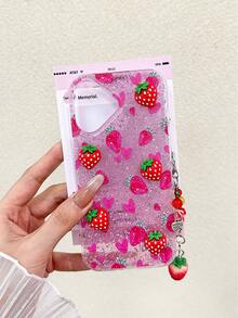 Cute Pink Strawberry Element Glitter Epoxy Heart Element Strawberry Painted Transparent Painted Pendant Shockproof High-End Phone Case Compatible With Iphone 16/ 15/XR/ 16 Pro Max/7P 8P/P12 Pro Max/P13 Pro Max/P14 Pro Max/P13/P14/P11/P12/P14, IP 17/IP 17 Pro/IP 17 Pro Max, Fashionable Thick Protective Cover For XS/S/XS Max/7 8 GES2 Spring Easter Gift Birthday - Multicolor - View 8