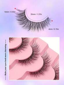 7 Pairs Natural Style False Eyelashes, Soft Transparent Band, Short Lightweight Faux Mink Eyelashes, Create Natural Makeup Look, Suitable For Daily Wear, Suitable For Beginners, False Eyelashes - Black - View 3