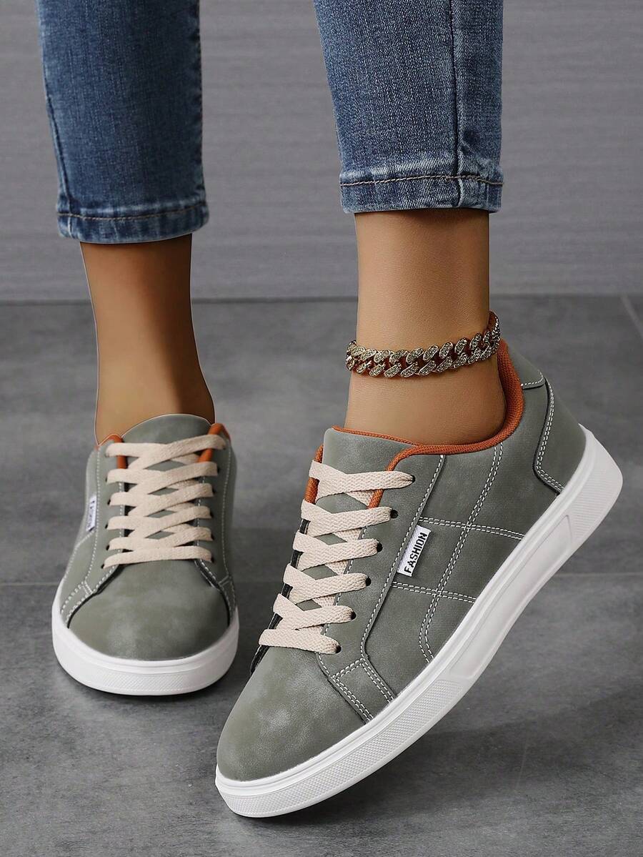 Women's Casual Sports Shoes, Contrast Color Design, Popular Pink Campus Style, Comfortable & Breathable