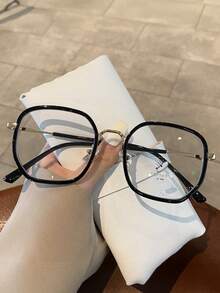 1副女士椭圆形小框防蓝光眼镜，个性化街头风凹面透明眼镜，夏季学习配件。 - 彩色 - 查看 4