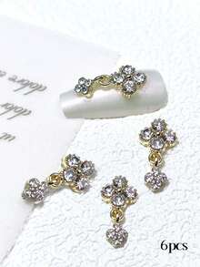 6pcs Nail Charms Vintage Flower Pendant Nail Charms, Valentine's Day Y2K Style Luxury Nail Supplies, Suitable For Multi-Functional DIY Nail Accessories, French Tip Nails - Multicolor - View 3