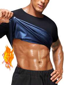 1pc Men's Sweat Enhancing Short Sleeve Shirt, High Elasticity Non-Restrictive Silver Film Sweat Inducing Activewear, Gym Workout Sweat Booster Top, Sweat Profusely Without Constraint, Highly Elastic Men's Sweat Suit, Silver Film Lining For Rapid Sweating, Workout Fitness Body Shaper, Gym Sweat Enhancing Gear, High Stretch Unrestricted Sweat Suit, Sweat Profusely With One Wear, Doubles Sweat Efficiency - Blue - View 2