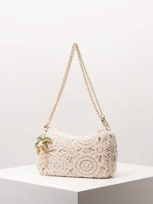 Bohemian Style One Shoulder Bag, Accessories, Metal Chain, Summer Beach Bag, Travel Essential, Cruise Essential, Women's Holiday Outfit, Elegant Women's Wallet, Women's Gift, Valentine's Day (Random Pattern) - Apricot - View 2