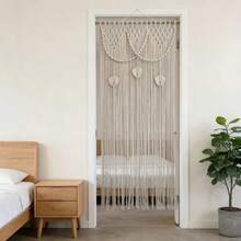 1pc Macrame Curtain, Boho Style Handmade Woven Tassel Valance Window Curtain For Room, Living Room, Entryway, Divider - Excluding Wooden Rod