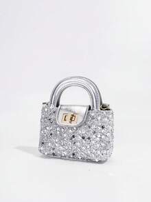 1件装女童新款时尚亮片优雅手提包，高端单肩斜挎包，扭锁装饰五金顶部提手系列，链条肩带包，母女同款包包，钱包，可调节肩带单肩包，适合日常、派对、旅行，理想礼物 - 大小號手提包 - 查看 9