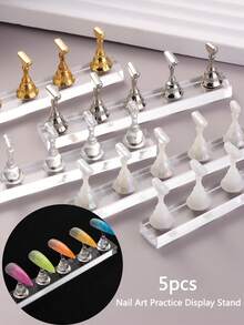 5pcs/Pack Magnetic Nail Art Practice Base & Display Board, Reusable For Nail Tips, Ideal For Beginner Training And Nail Salon Display, Sturdy Practice Stand - Multicolor - View 1