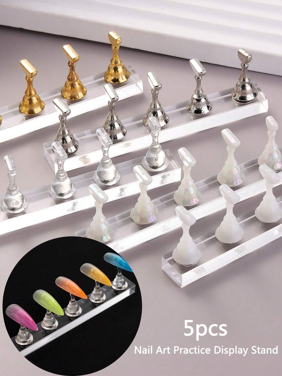 5pcs/Pack Magnetic Nail Art Practice Base & Display Board, Reusable For Nail Tips, Ideal For Beginner Training And Nail Salon Display, Sturdy Practice Stand - Multicolor - View 1