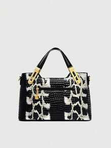 Dedoo Nouveau sac fourre-tout carré large en relief crocodile pour femmes, avec accessoires, sac de travail accrocheur pour femmes, sac à main classique européen et américain mature et élégant, sac à bandoulière sous le bras en relief crocodile et motif pierre pour femmes, sac de bureau - Multicolore - Voir 6