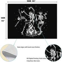 Skeleton Tapestry Skull Tapestry Starry Tapestry Black And White Stars Bonfire Dance Music Tapestry Wall Hanging For Living Room Bedroom Aesthetic - Black - View 6