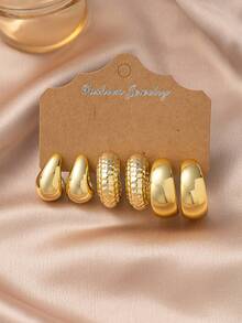6/18pcs Thick Solid Gold Hoop Earrings Set, Hypoallergenic Thick Round Earrings For Women, Fashionable & Elegant, Suitable For Daily, Party, Gift For Friends & Mothers - Gold - View 8