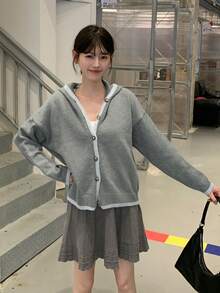 Women's Casual Single-Breasted Hooded Long Sleeve Cardigan, Suitable For Daily Commute, Autumn/Winter - Grey - View 5