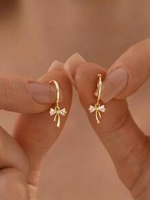 DAILI 1对可爱蝴蝶结吊坠耳环，精致小巧的女士耳环，生日礼物，圣诞礼物