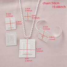 4pcs Dubai Eritrean Silver Color Jewelry Set, Includes Square Pendant Necklace, Ring, Earrings, Bracelet With Floral Pattern, Elegant Jewelry Gift For African & Middle Eastern Women Wedding - Silver - View 4