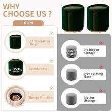 Vanity Chair With Storage, Round Velvet Vanity Stool No Wheels, Swivel Ottoman Chair With Upholstered For Women, Makeup Chair Accent Stool For Living Room, Bedroom, Gold Base, Green,38745831 - 綠色 - 查看 6