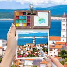 15 Colors Travel Set Portable Paint Box, Folding Magnetic Watercolor Box,Watercolor Supplies, Painter Gifts, Painting Accessories, Gift Her - Brown - View 9