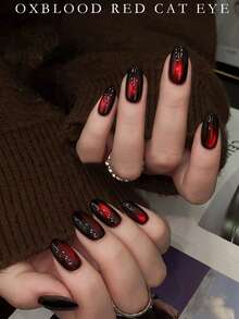 1pc/3pcs 15ml Red Glass Bead Cat Eye Gel Nail Polish, 2026 Autumn/Winter New Cherry Wine Red Cat Eye Butterfly Bottle Manicure, Valentine's Day Nail Art - Burgundy - View 4