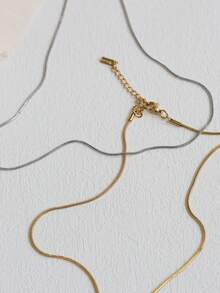 1 Stück 18K vergoldete Edelstahl Schlangenkette Halskette, minimalistisch goldene Halskette, runde Schlangenkette Halskette, Geschenk für Frauen - Gold 40+5cm - Übersicht 5