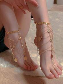 1pc Tassel Multi Layer Foot Chain For Women's Exotic Style Anklet - Gold - View 7