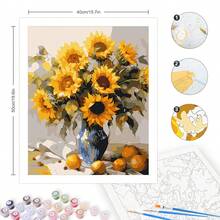 1 Set Sunflower Personalized DIY Digital Oil Painting Kit, Birthday Gift Puzzle Set, No Painting Experience Required, Can Be Used As Wall Art, Easy To Complete Exquisite Artwork, Size 40x50cm - Mustard Yellow - View 3