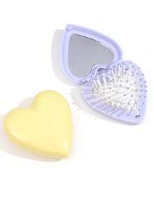 情人节新款按摩梳 心形折叠便携镜梳 头皮按摩 可爱礼物 送给女孩和学生 - 彩色 - 查看 10