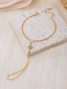 1pc Classic 8-Pointed Star Dual-Layer Metal Chain Finger Ring Bracelet, Faux Crystal, Suitable For Everyday, Gathering, Date, Party, Street Style, Elegant And Refined Middle Eastern Style For Women - Star - View 3