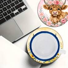 6pcs Cute Highland Cow Pattern Coaster Set, Home Decor Absorbent Silicone Coasters For Tea Cup, Water Glass, Wine Glass, Coffee Mug, Suitable For Home, Party, Kitchen Accessories, All Season Decoration - Multicolor - View 7