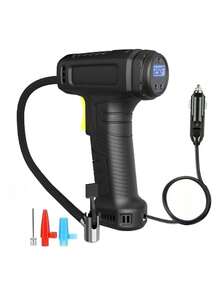 150 PSI 便攜式充氣機，附數位胎壓計、自動充氣泵與 LED 燈；12V 車用充氣機，適用於摩托車、自行車與球類；有線款（無電池）僅限汽車使用 7.4V 2000mAh - 黑色 - 查看 8