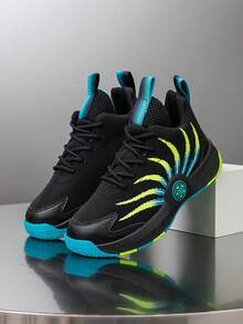 1 Pair Kids' Basketball Shoes, Fashionable Colorblock Breathable Outdoor Sports Shoes, Casual Sneakers For Boys - Green - View 6