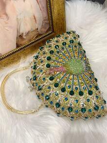 Luxury Peacock Feather Rhinestone Embellished Handbag, Elegant Evening Clutch Bag For Party - Multicolor - View 7