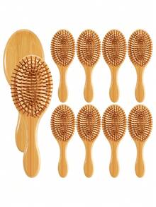 1Pcs Bamboo Hair Brush Natural Wooden Paddle Brush Round Bristles Scalp Massage For Women Men Hair Growth - gừng - Xem 6