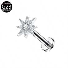 1 pieza Pendiente de titanio G23 con rosca interna, Pendiente, Cartílago, Trago, Hélice, Aro, Joyería corporal con decoración de diamante, 16G - Plateado - Ver 18