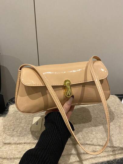 Korean Mirror Surface Underarm Bag, New Fashion Lock Clasp Commuter Shoulder Bag, Chic Personalized INS Vogue Handbag