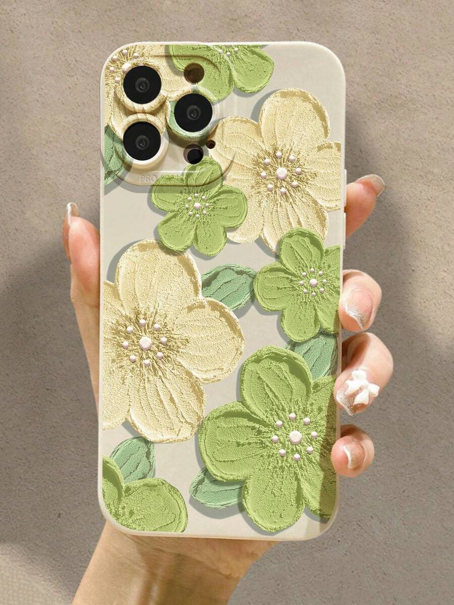 Ốp lưng điện thoại màu be tối giản, họa tiết hoa, có lỗ thông hơi, tương thích với iPhone và Redmi. - Nhiều màu - Xem 1