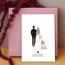 1pc Elegant Wedding Greeting Card Wedding Blessing Card With Couple And Bulldog Design Congratulations To The Newlyweds ﻿