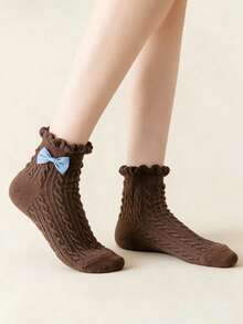 3 Pairs Women's Cute Sweet Bow Design Breathable Short Socks - Multicolor - View 7