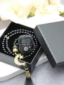 Sparkling Crystal Finger Counter & Shiny Star Moon 99pcs Tasbih Set, 4 Colors Available, Includes Gift Box, Prayer & Meditation Counter - Multicolor - View 2