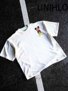 Disney UNIHLO  Street Life Men's Casual Loose Mickey  Cartoon  Print Short Sleeve T-ShirtSummer - trắng - Xem 4