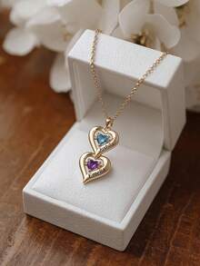 1pc Customized Personalized Multi-Name Engraved Minimalist Elongated Heart Pendant Necklace, Unique Accessory Combination, Gifts For Thanksgiving, Mother's Day, Valentine's Day, Birthday, Anniversary, Friends, Graduation, Christmas, High-End Family - Gold - View 7