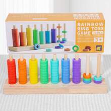 Enlightenment Solid Wood Rainbow Color Cognitive Set, Column Collar, Hand Eye Coordination, Stacking Music Puzzle Toy, Puzzle Color Collar, Ring, Pass Levels Game, Kindergarten Fun Wooden Ring, Logical Thinking Training, Exercise Fine Hand Movements, Toy Color Cognition, Wooden Board Game, Tabletop Game, Children's Gift - Multicolor - View 7