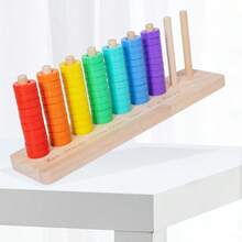 Enlightenment Solid Wood Rainbow Color Cognitive Set, Column Collar, Hand Eye Coordination, Stacking Music Puzzle Toy, Puzzle Color Collar, Ring, Pass Levels Game, Kindergarten Fun Wooden Ring, Logical Thinking Training, Exercise Fine Hand Movements, Toy Color Cognition, Wooden Board Game, Tabletop Game, Children's Gift - Multicolor - View 11