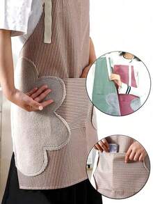 Celemek Dapur Bergaris yang Mudah Dibersihkan, Celemek Pelindung Tahan Minyak untuk Rumah, Tahan Air, Celemek Memasak Tahan Noda untuk Wanita, Pria, Koki, BBQ, Kerajinan Tangan, Penggunaan di Luar Ruangan, dengan Kantong Lembut yang Menyerap - celemek - View 8